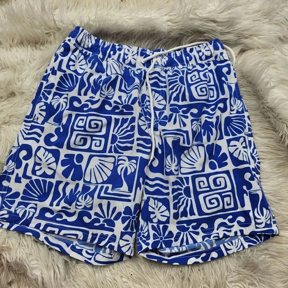 Wonder Nation Cobalt Crush Blue White Printed Men's Size Small Family Swimwear